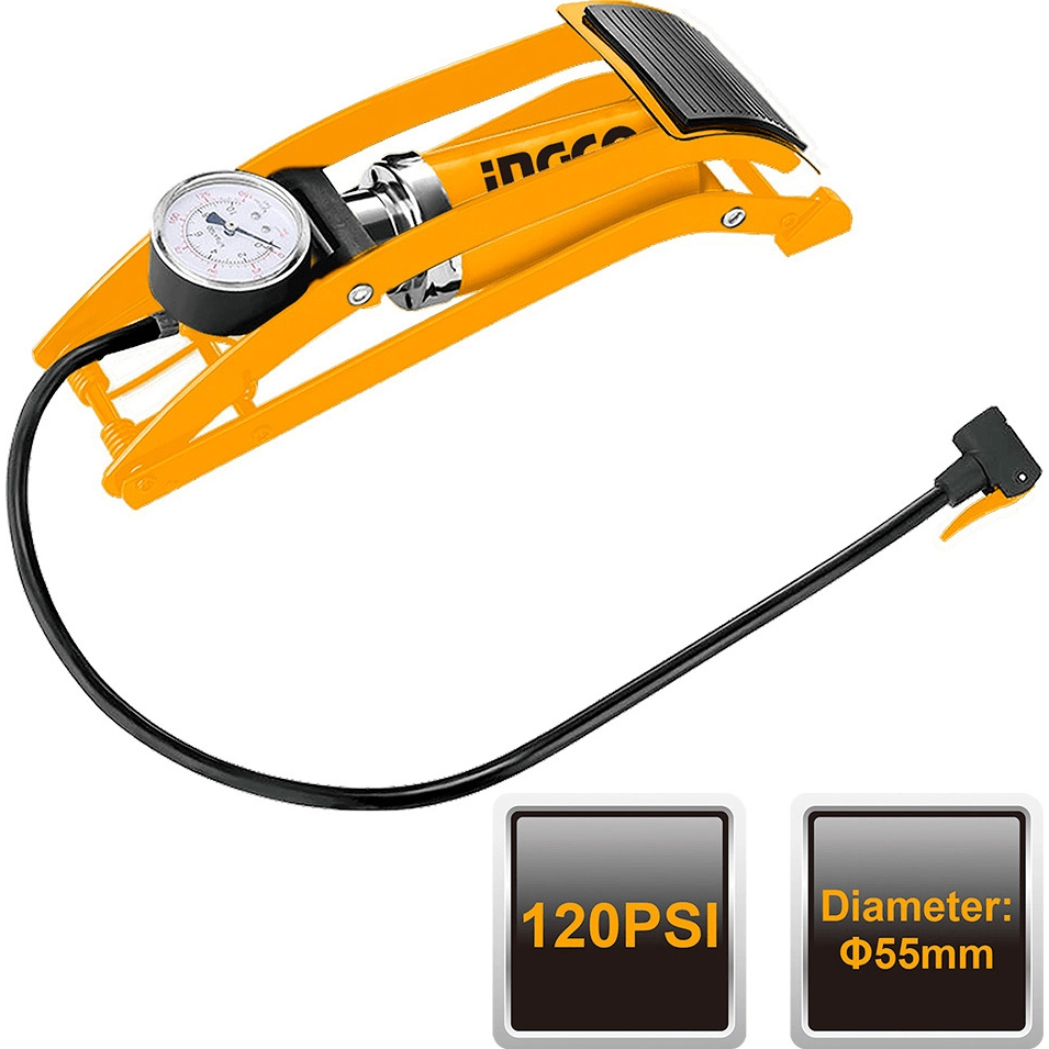 Ingco MPP5511 Foot Hand Pump Tire Inflator 120psi - KHM Megatools Corp. Ingco MPP5511 Foot Hand Pump Tire Inflator 120psi - KHM Megatools Corp.